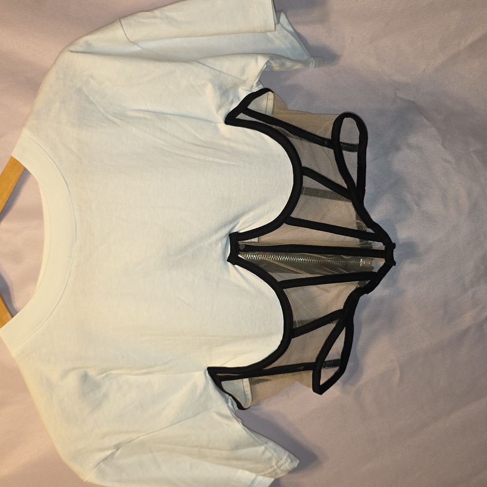 Fashion Nova White T-shirt Top W Corcet Bottom Womens Size Small (Janette # 11)
